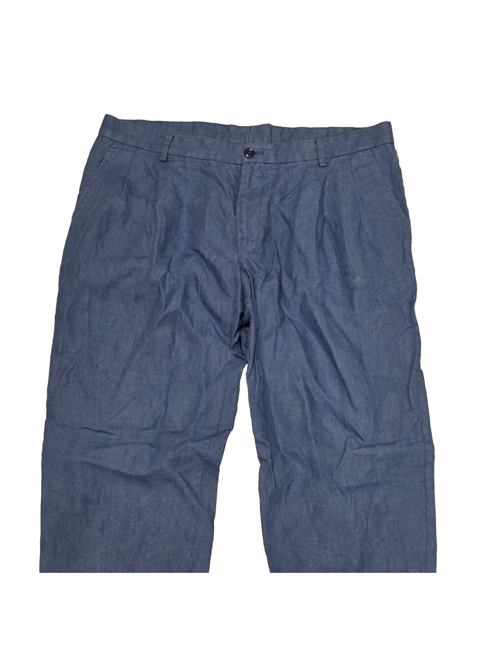 Dolce & Gabbana Men Blue Pleated mens 100% Linen flax Pants SZ 50 33x26